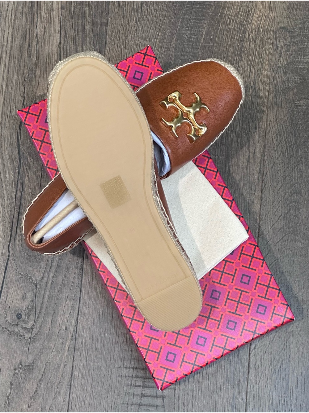 Tory Burch Eleanor Espadrille Leather Flat Bourbon Brown! - Picture 2 of 3